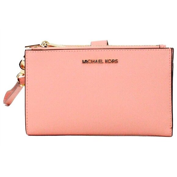 S Michael Kors Jet Set Double-Zip Wristlet Primrose Pink Leather 35F8GTVW0L NWT - Picture 1 of 4